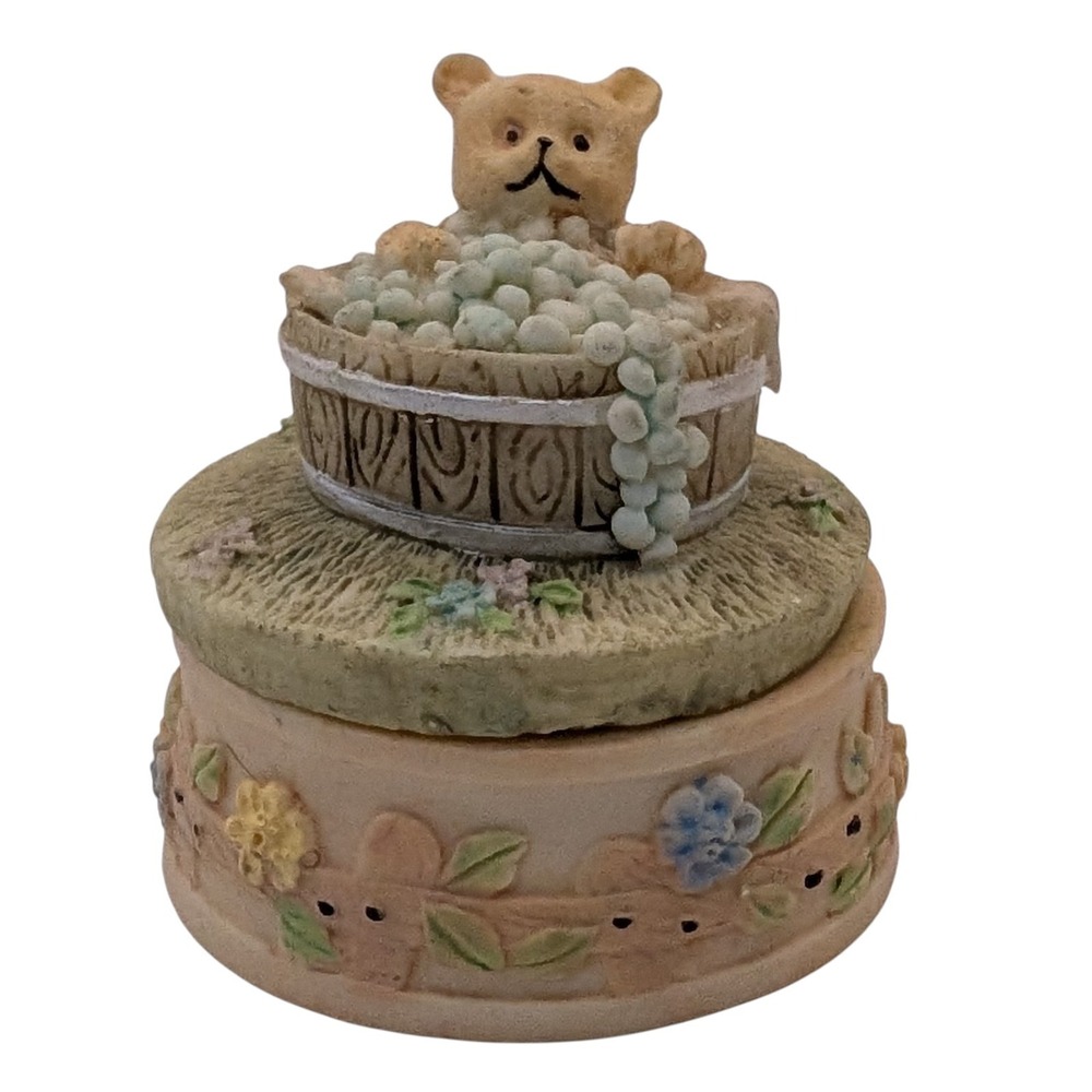 Teddy Bear In Bubble Bath Trinket‎ Box Bear In Bathtub Vintage Two Piece Set SEE